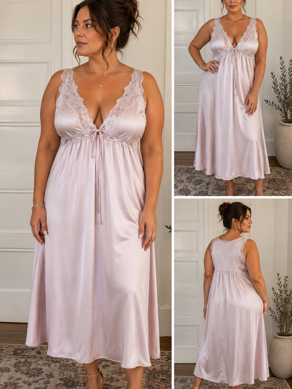 Vintage Vassarette Lace Maxi Slip Dress Blush Lavender Empire Waist Lingerie